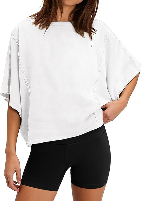 Remidoo Women's Batwing Sleeve T Shirts Casual Loose Fit Short Sleeve Tee Tops | Amazon (US)