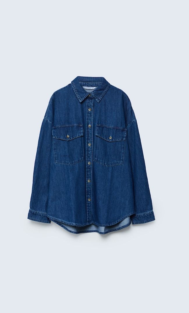 Oversize denim overshirt with pockets | Stradivarius (UK)