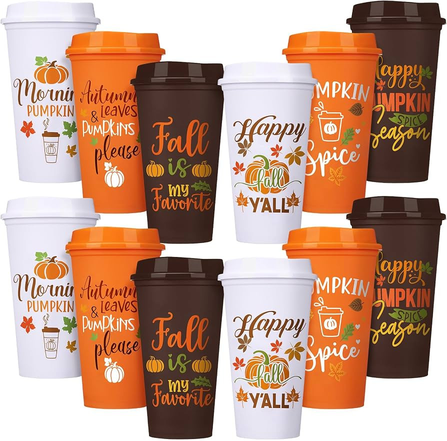 12 Pack Autumn Reusable Coffee Cups Gift for Women 16 oz Tumblers with Lid Plastic Cups Travel Co... | Amazon (US)