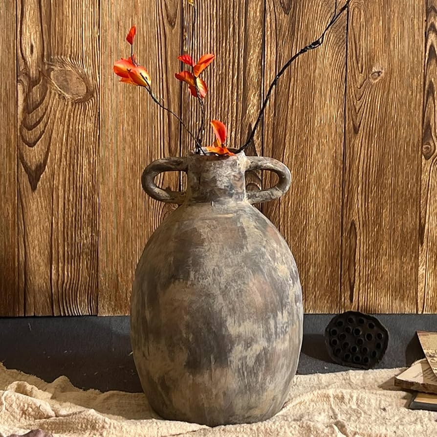 Rustic Ceramic Vase with Handles, 9.45 Inch Vintage Terracotta Farmhouse Vase for Home Decor, Din... | Amazon (US)