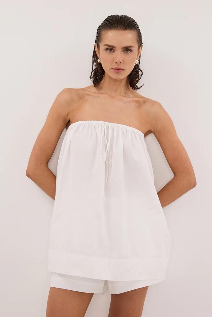 SOMMER WHITE STRAPLESS POPLIN TOP | DISSH