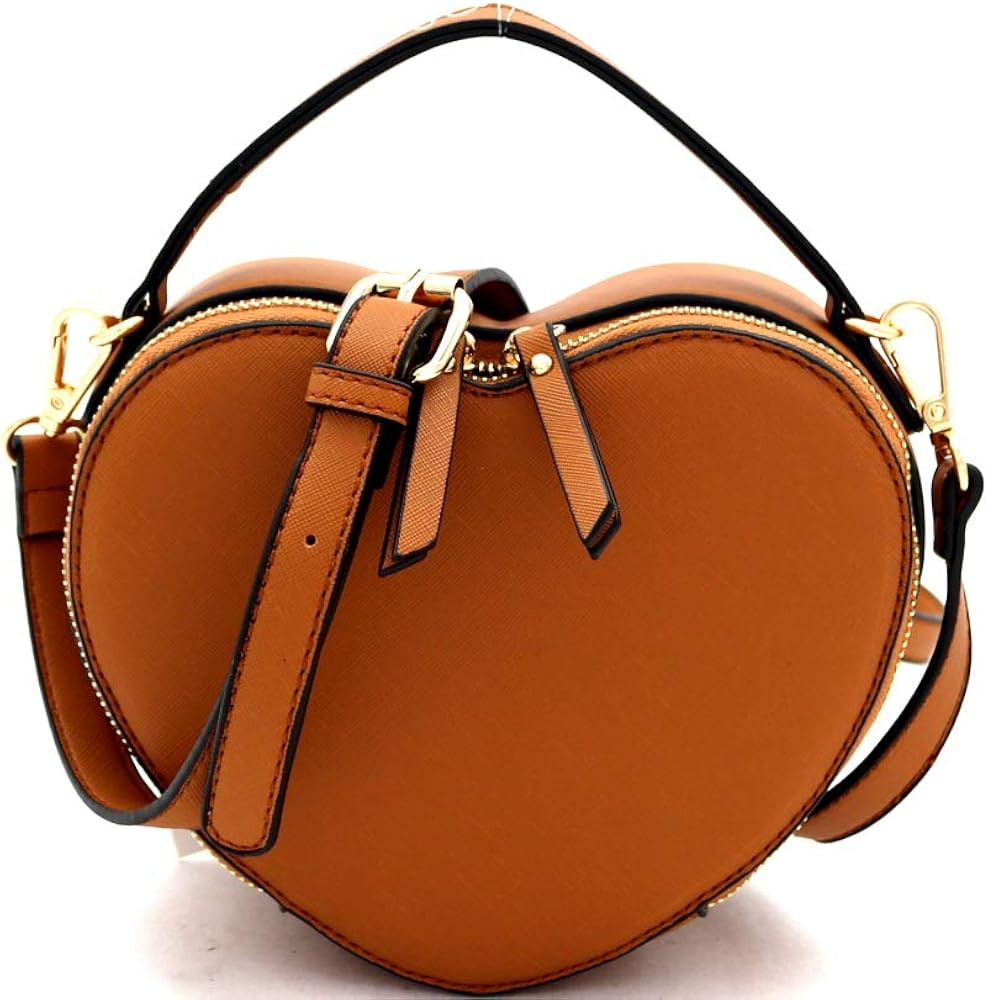 Cute Heart Shape Girls Womens Vegan Leather Small Handle Satchel Crossbody Purse | Amazon (US)