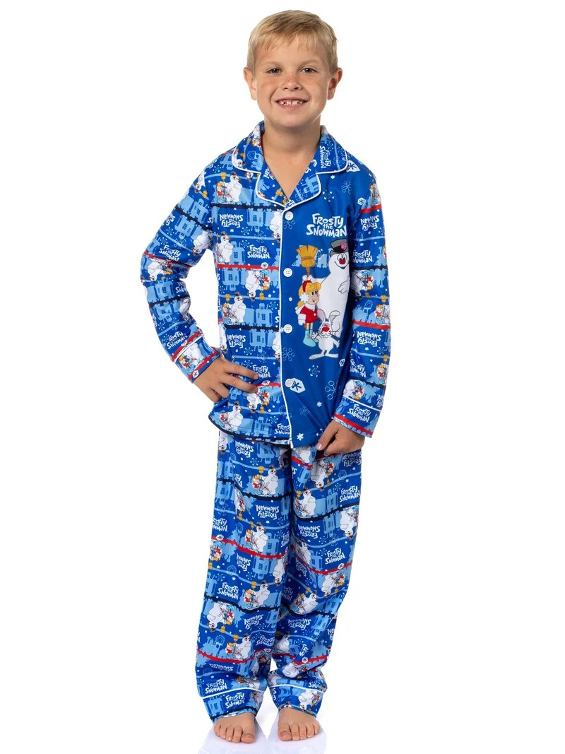 Frosty the Snowman Boy's Christmas Sleep Collared Button Down Long-Sleeve Pajama Set | Walmart (US)