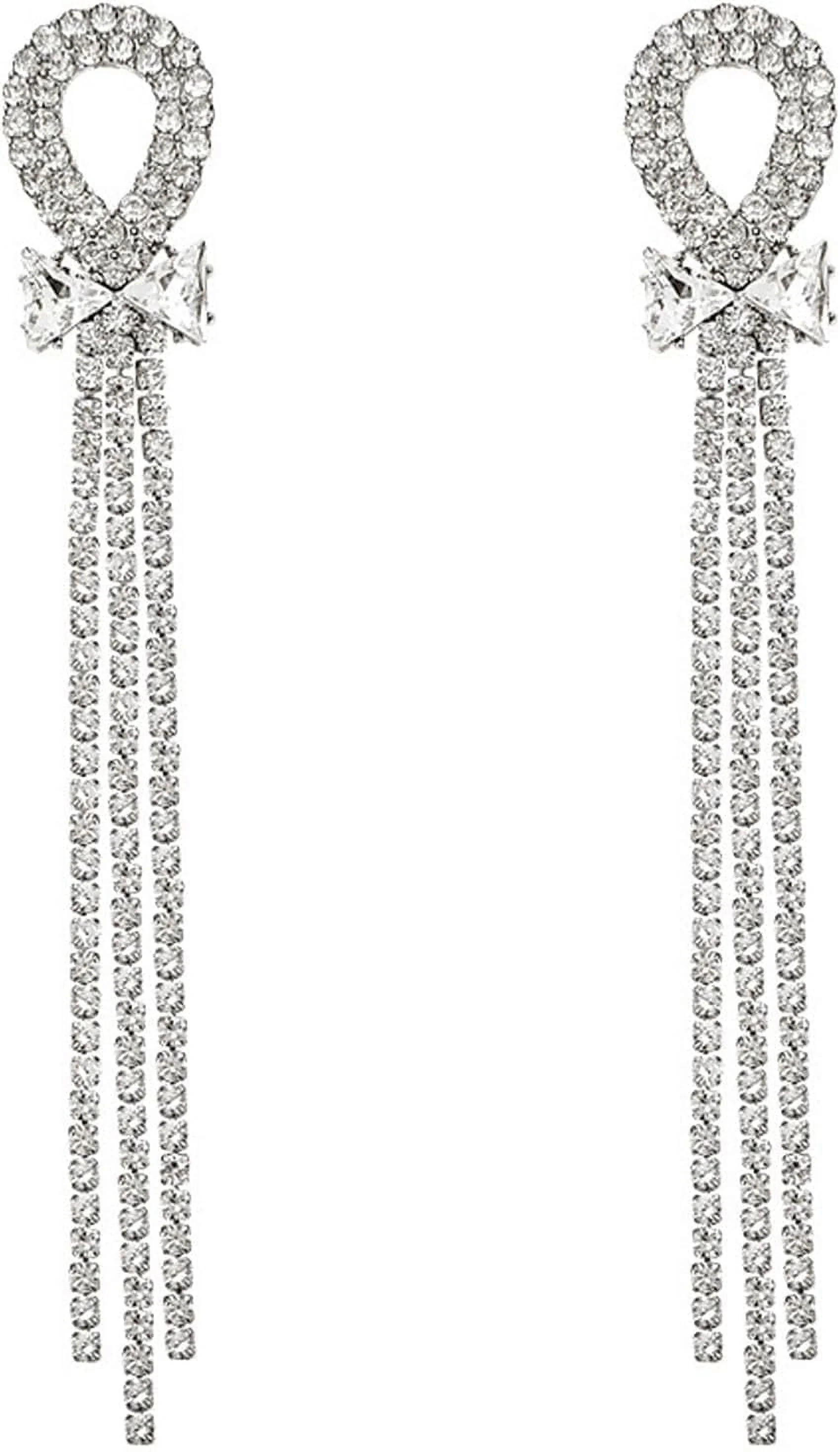 Rhinestone Tassel Earrings For Women Gold Silver Sparkly Long Tassel Earrings Wedding Party Prom ... | Walmart (US)