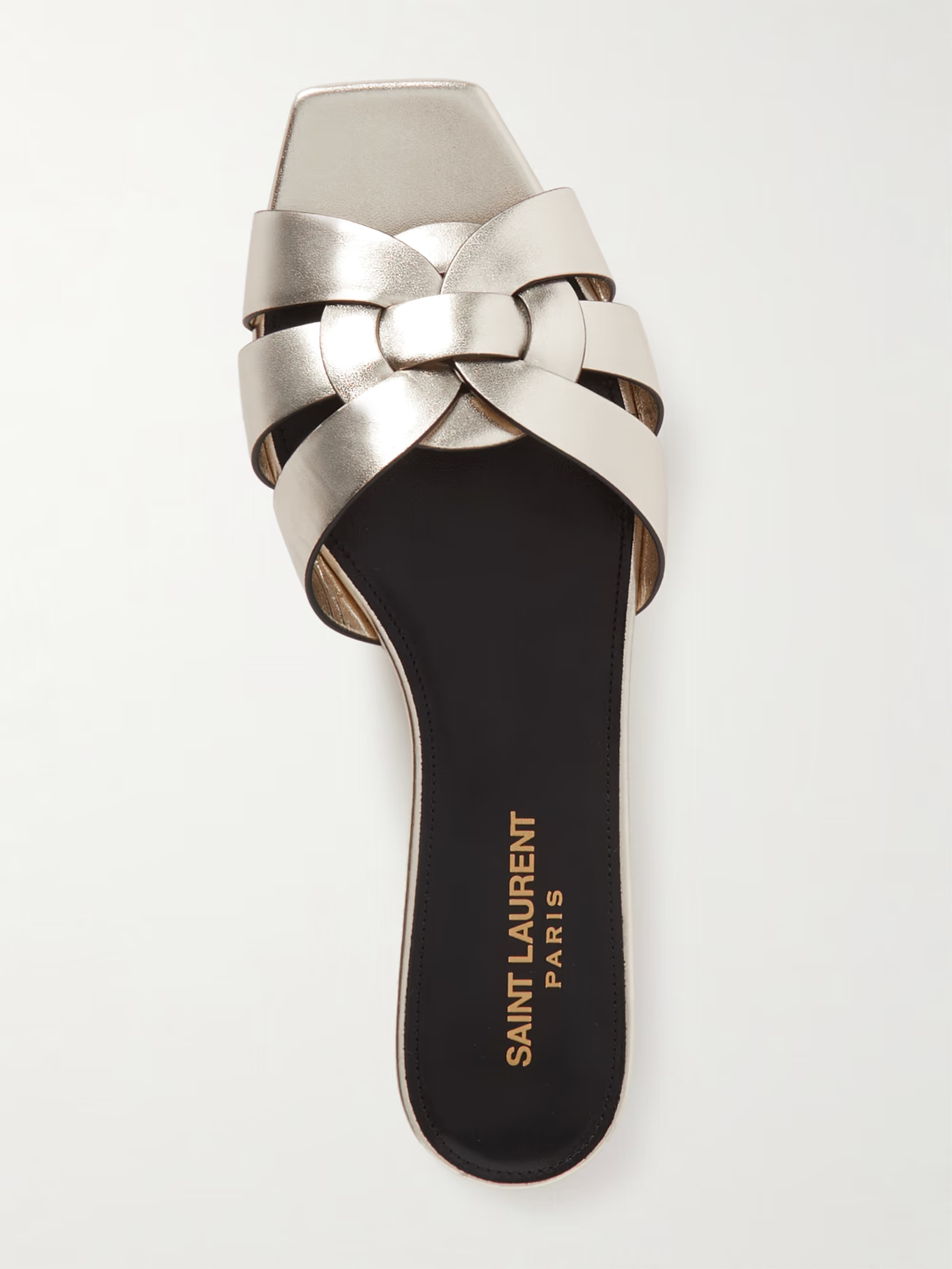 SAINT LAURENTTribute woven metallic leather slides | NET-A-PORTER (US)