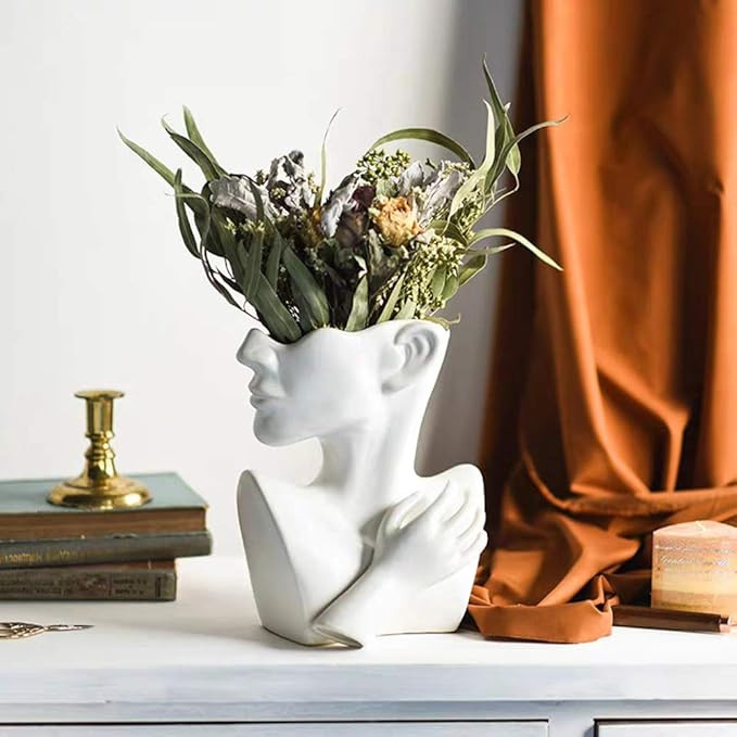 Funsoba Ceramics Statue Flower Vase Face Pots Bust Head Shaped for Birthday Gifts Home Office Dec... | Amazon (US)