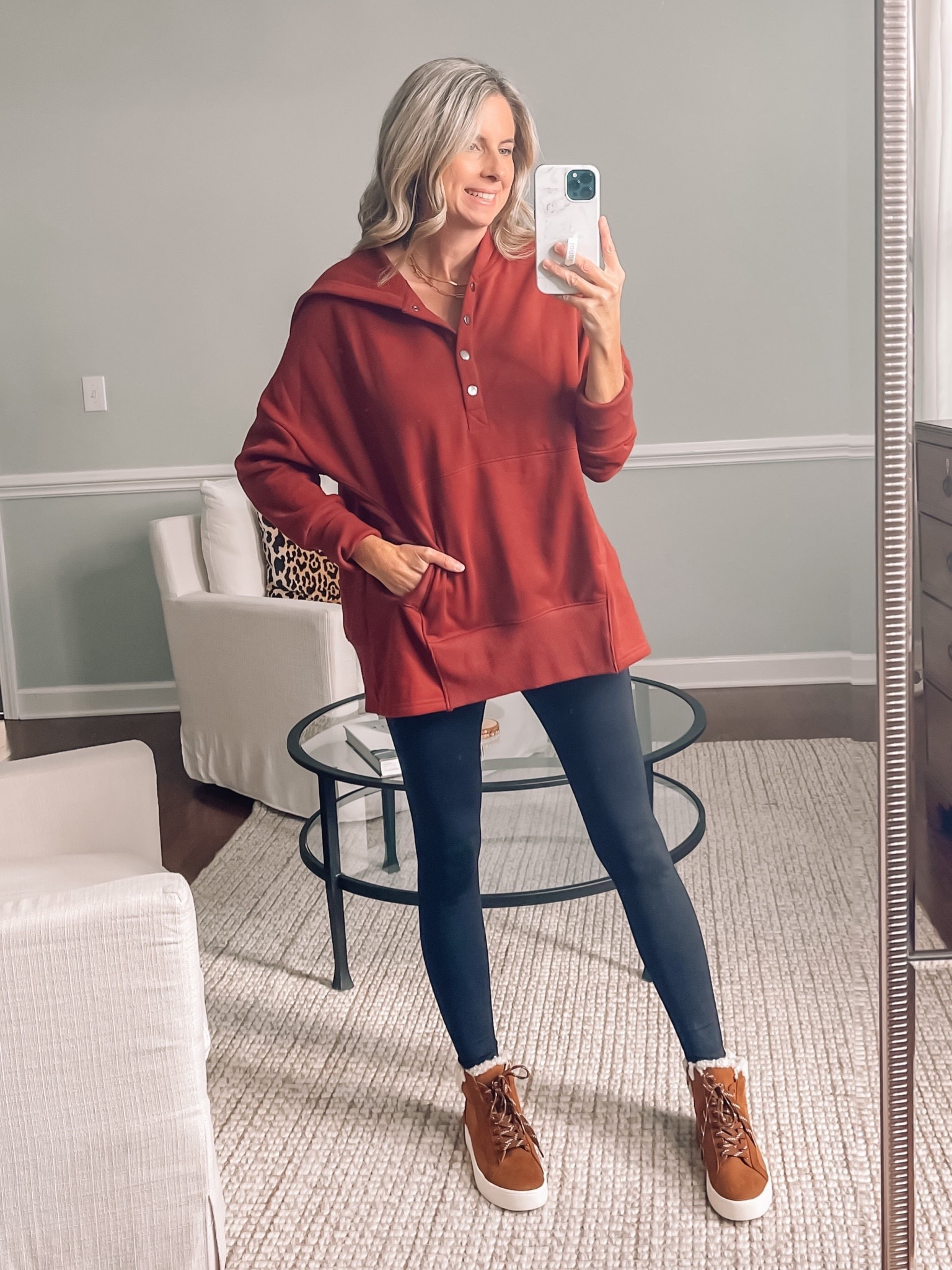 AMAZON OVERSIZED TUNIC HOODIE with pockets 
Sold in lots of colors 
Wearing a small
Buttery soft Amazon leggings in a medium in the full length leggings. Also linked a 7/8 length legging. From Amazon and a couple of Walmart options
Super comfy Sherpa boots 
#fallfashion #founditonamazon 

#LTKunder50 #LTKshoecrush #LTKSeasonal