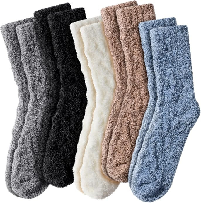 5 Pairs Fuzzy Socks for Women - Fluffy Socks Winter Warm Comfy Socks Women | Amazon (US)