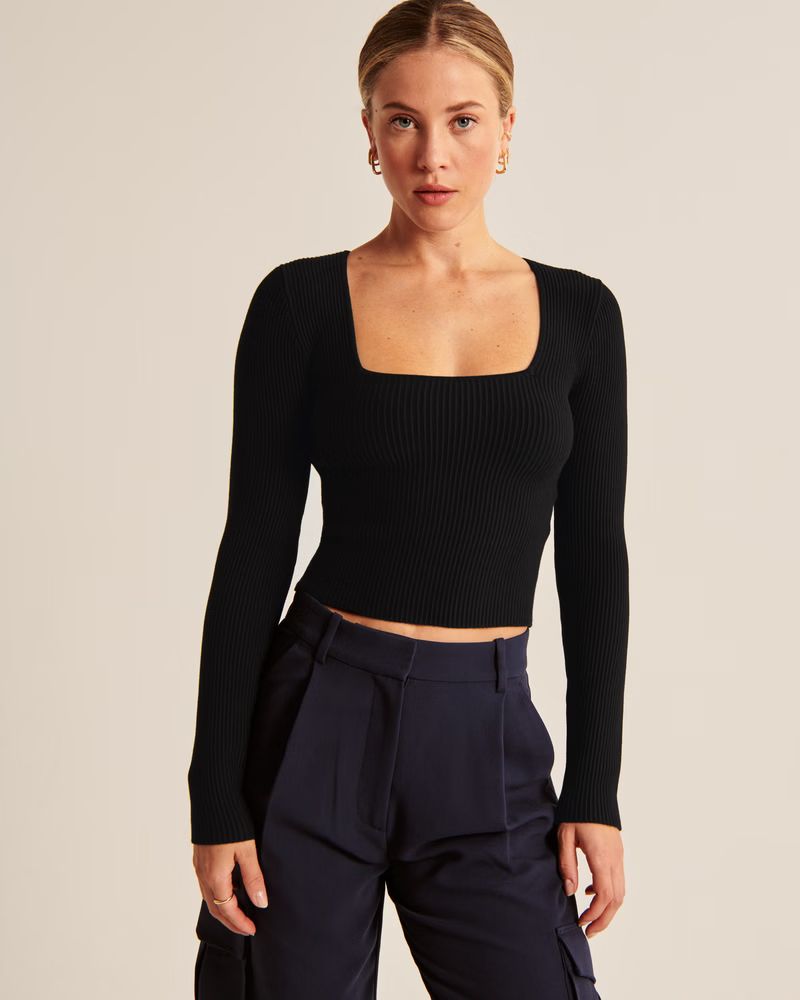 Long Sleeve Ottoman Squareneck Top | Abercrombie & Fitch (US)