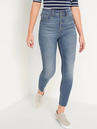 Extra High-Waisted Button-Fly Rockstar 360&#xB0; Stretch Super Skinny Cut-Off Ankle Jeans for Wom... | Old Navy (US)