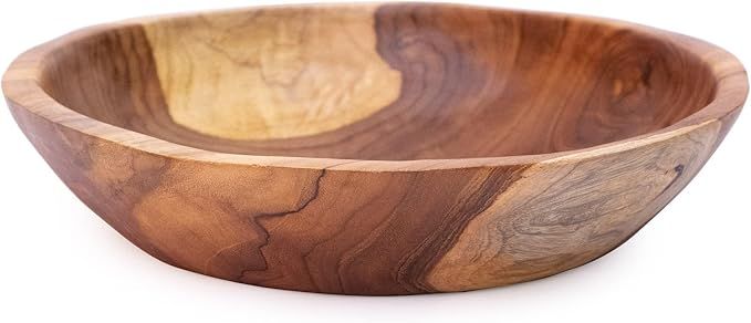 ANDALUCA Rustic Teak Wood Hand Carved Organic Bowl (11"-12" Diameter) | Amazon (US)