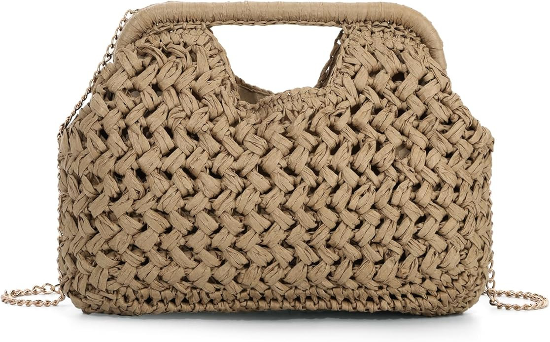Fecialy Straw Clutch Purse for Women Summer Beach Woven Bags Straw Top Hanlde Handbags Vacation C... | Amazon (US)