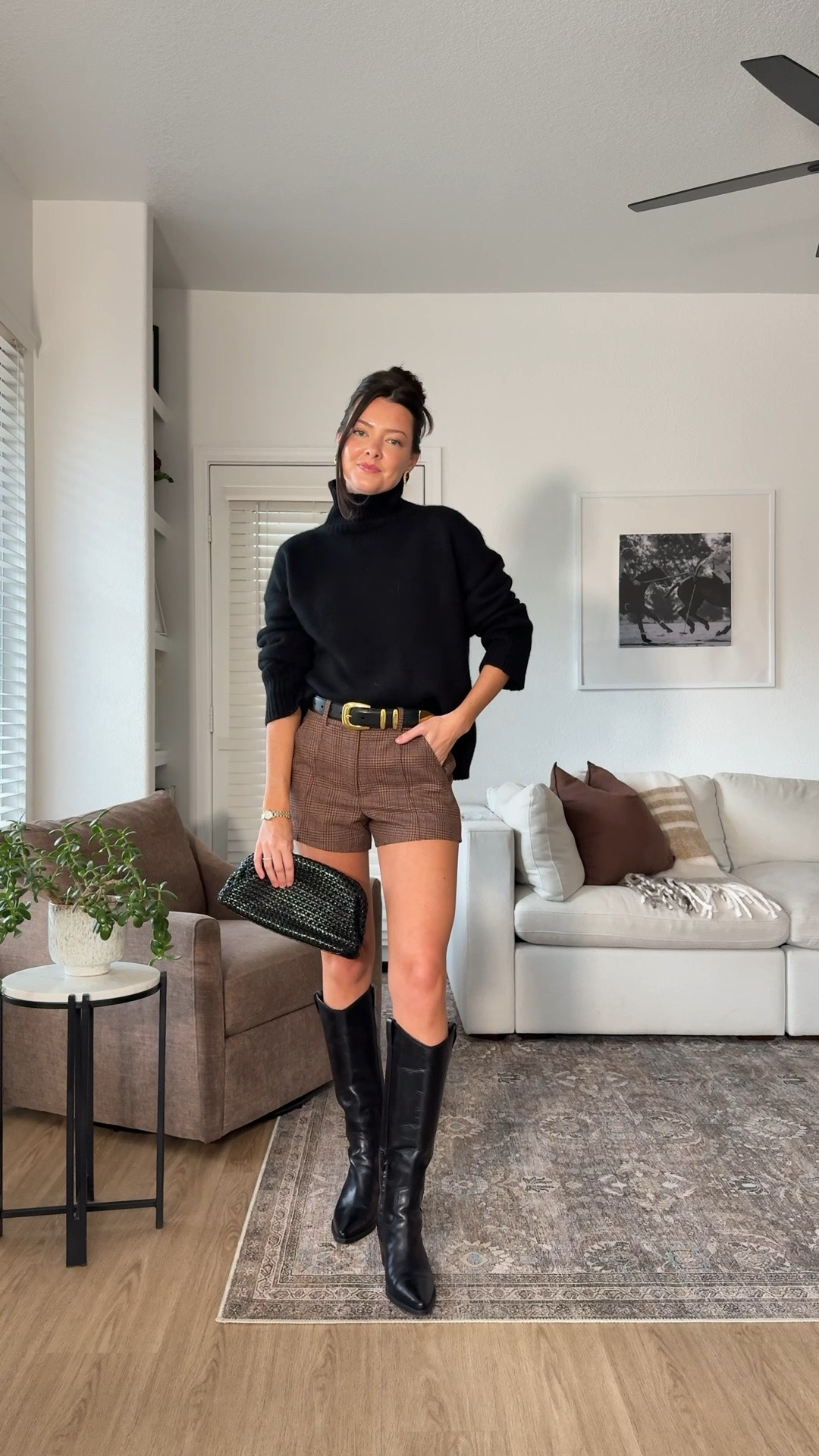 Fall date night inspo! I am 5’7” wearing size 25 in the shorts and small in the turtleneck sweater!