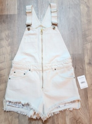 Free People Y2k Sunkissed Bib Shortalls Short Overalls Size 4 Off White NWT $108  | eBay | eBay US