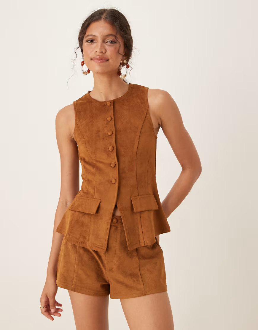ASOS DESIGN co-ord structured faux suede waistcoat top in brown - BROWN | ASOS (Global)