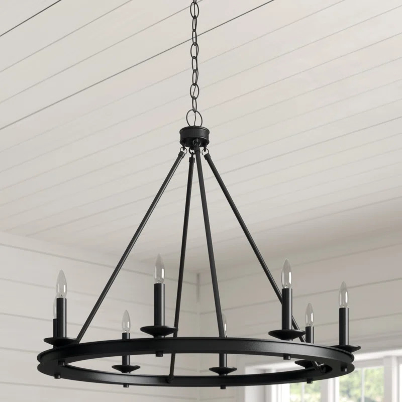 Poynor 8 - Light Candle Style Wagon Wheel Chandelier | Wayfair North America