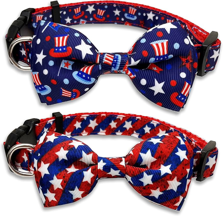 4th of July Dog Bow Tie Collar, 2 Pack Holiday Patriotic American Independence Day Collar for Lar... | Amazon (US)