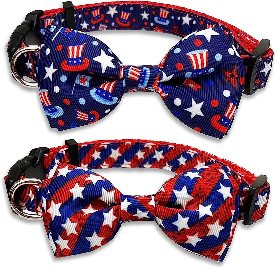 4th of July Dog Bow Tie Collar, 2 Pack Holiday Patriotic American Independence Day Collar for Lar... | Amazon (US)