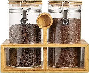 Yangbaga Glass Coffee Containers with Shelf, 2 x 45 FLOZ Coffee Bean Storage with Airtight Lockin... | Amazon (US)
