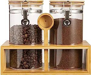 Yangbaga Glass Coffee Containers with Shelf, 2 x 45 FLOZ Coffee Bean Storage with Airtight Lockin... | Amazon (US)
