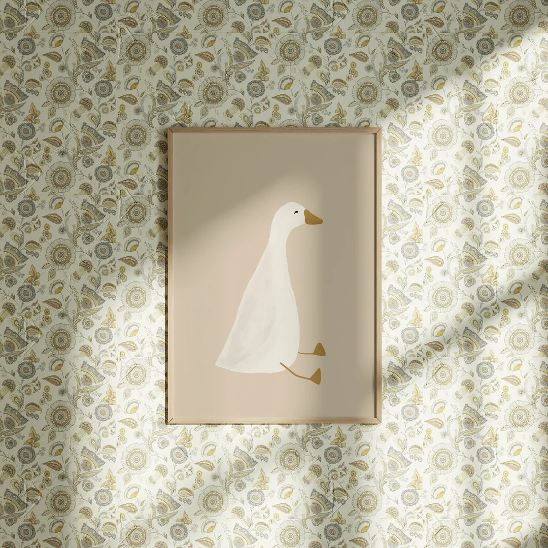 Silly Goose Wall Art, Cute Goose Poster, Beige Nursery Decor, Farm Animal Printable, Neutral Kid'... | Etsy (US)