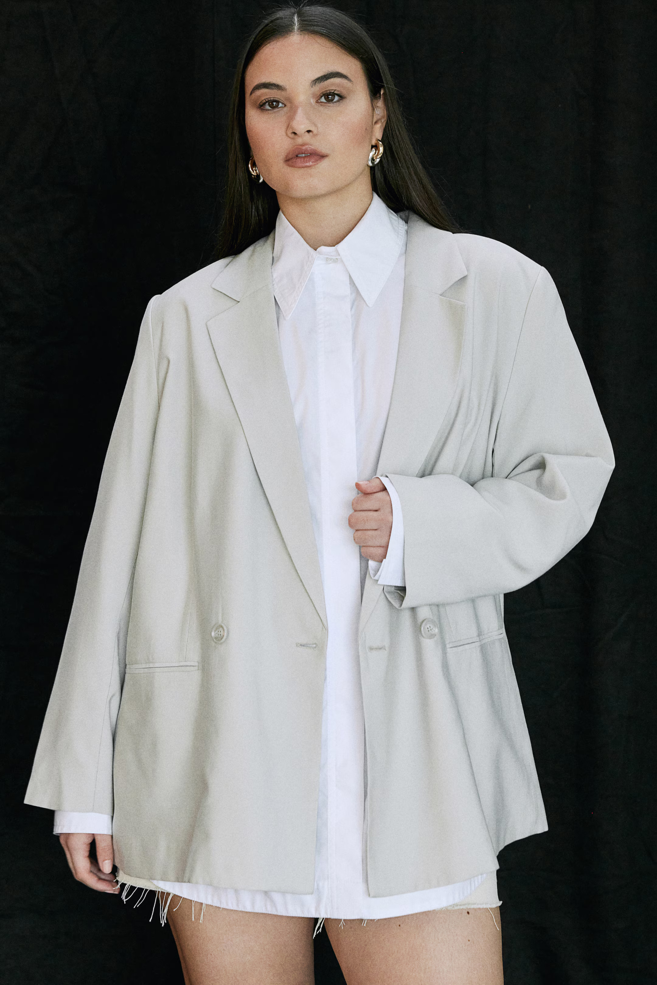 Double-breasted Blazer - Long sleeve - Regular length - White - Ladies | H&M US | H&M (US + CA)