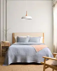 Organic Cotton Channel Stitch Coverlet Set in Blue | Quince
