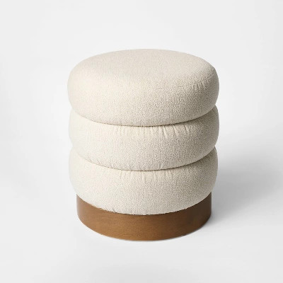 Clarkdale Channel Tufted Ottoman with Dark Wood Base Cream - Threshold™ designed with Studio McGee | Target