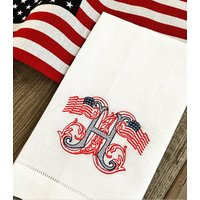 Monogrammed Linen Hand Towel With American Flags, Usa, July 4 | Etsy (US)