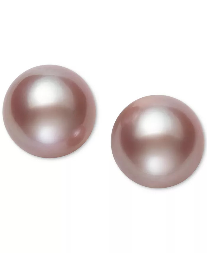 Pearl Earrings, 14k Gold Cultured Freshwater Pearl Stud Earrings (10mm) (Also Available in Pink C... | Macy's