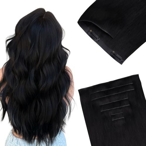 GOO GOO Invisi Edge Clip in Hair Extensions 16inch 110g 7Pcs Injected Seamless PU Clip in Hair Extensions, Virgin Real Human Hair, 1 Jet Black | Amazon (US)