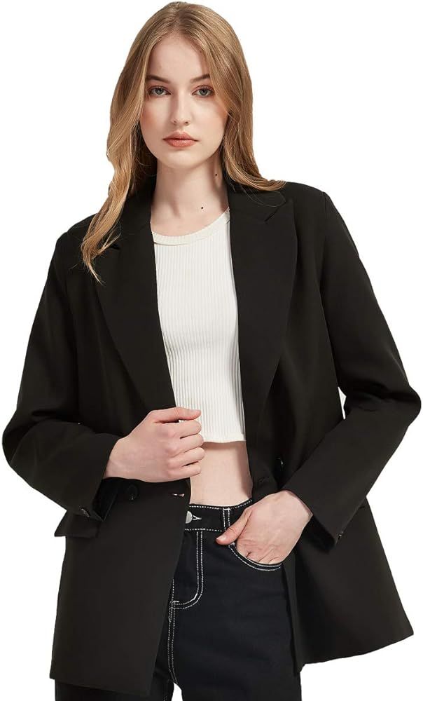RZIV Women's Casual Long Sleeve Lapel Oversized Button Work Office Blazer Suit Jacket | Amazon (US)