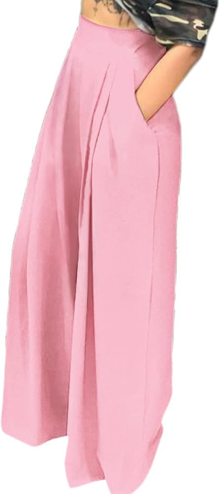 NRTHYE Womens Palazzo Long Pants High Waist Wide Leg Stretchy Loose Fit Casual Trousers with Pock... | Amazon (US)