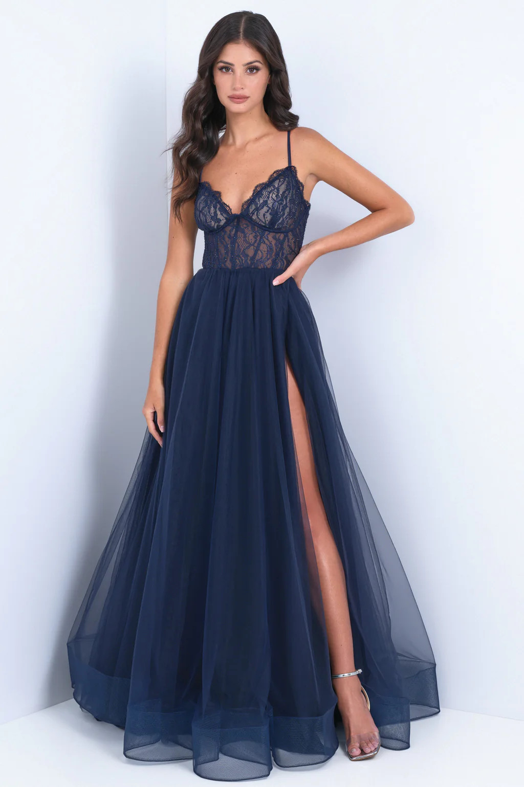 Dani Gown - Navy - Tulle A-Line Lace Dress | Lady Black Tie