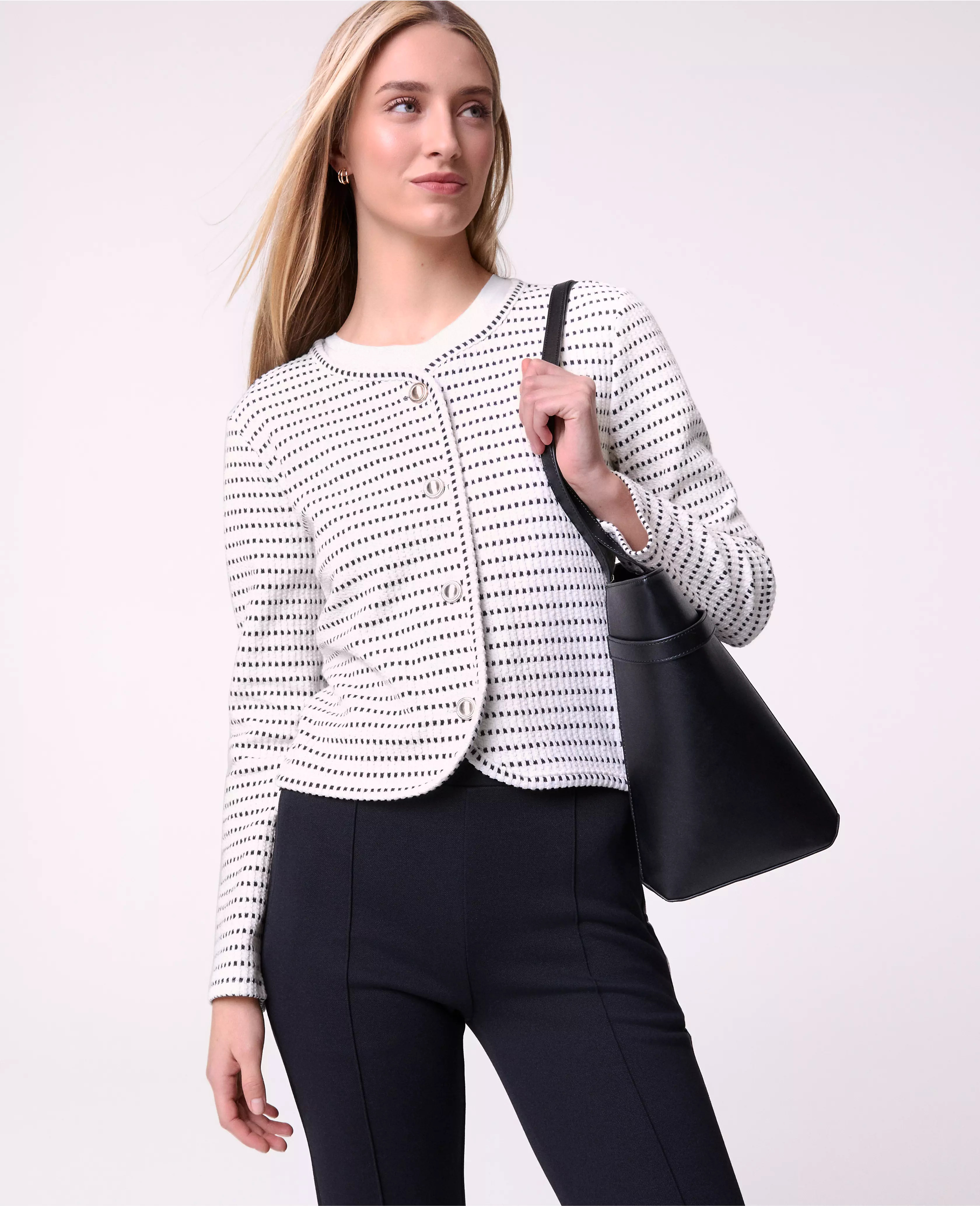 Petite Weekend Collection Striped Knit Jacket | Ann Taylor