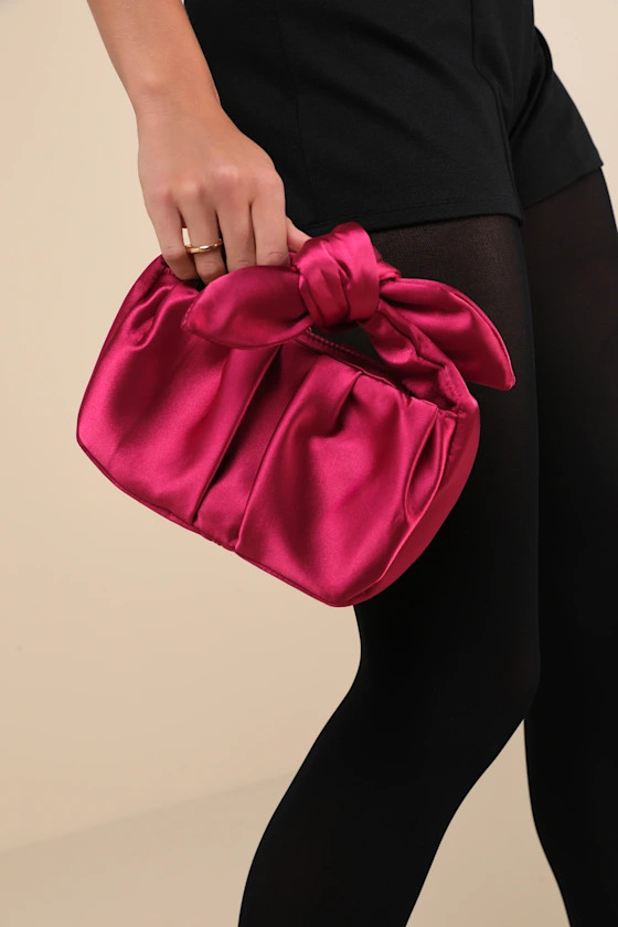 Essential Style Magenta Satin Knot Handle Clutch Bag | Lulus