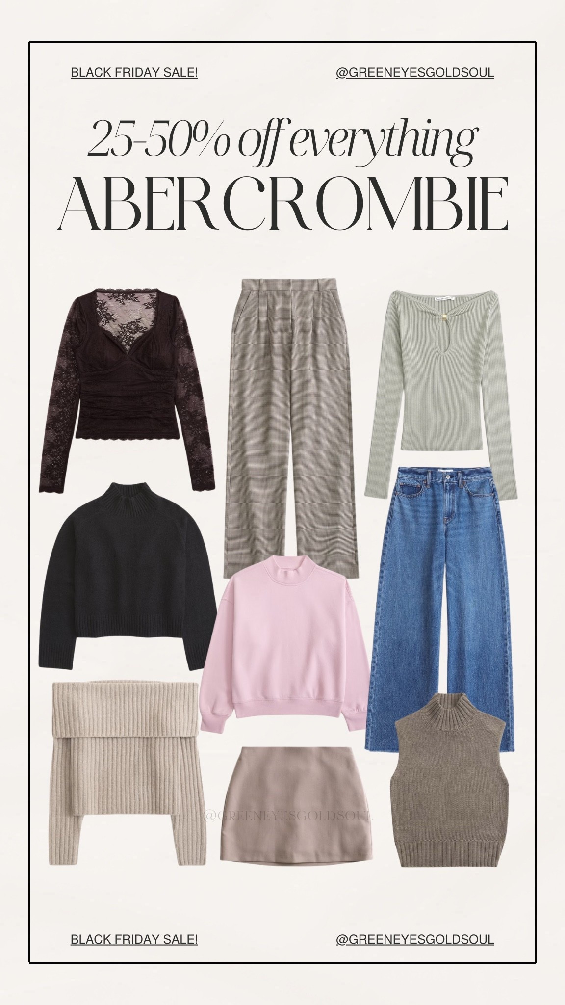 Abercrombie Black Friday sale 🖤 25-50% off everything! 

Sweater, mesh, mock neck, turtleneck, Jeans, trousers, pants, plaid, 90s, skirt, skort, off the shoulder 

#LTKSaleAlert #LTKCyberWeek
