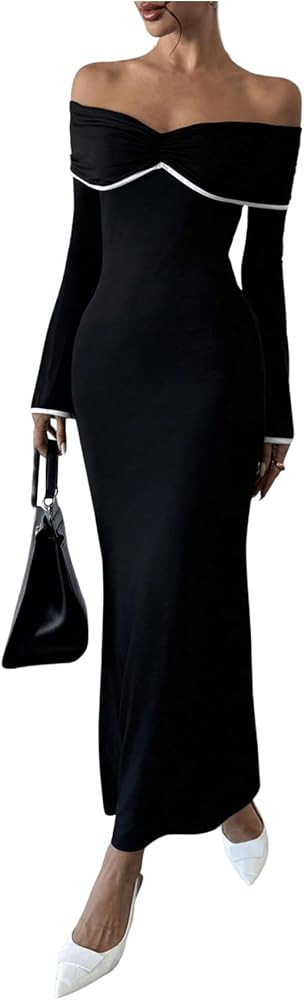 GORGLITTER Women's Off The Shoulder Bell Sleeve Bodycon Maxi Dress Birthday Cocktail Dinner Fisht... | Amazon (US)