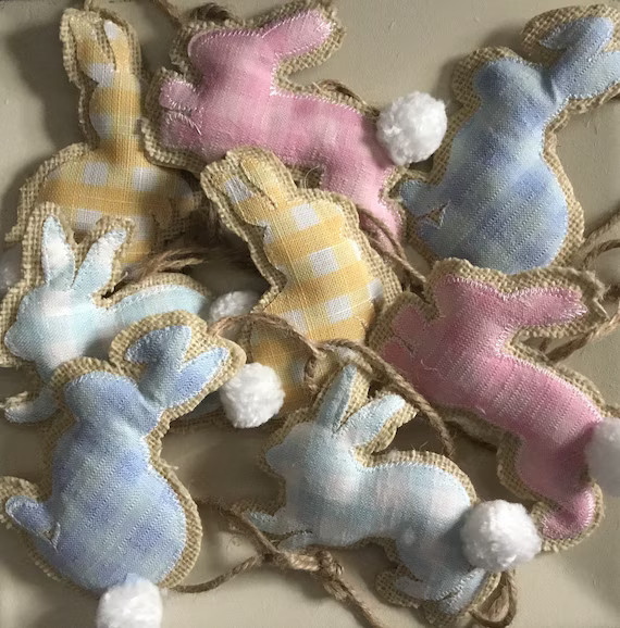 Farmhouse Country Burlap Fabric BUNNY Garland Easter Bunny | Etsy | Etsy (US)