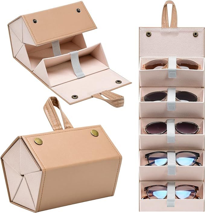 Sunglass Organizer Case with 5 Slots, Foldable Glasses Case Multiple Pairs Eyeglass Holder Storag... | Amazon (US)
