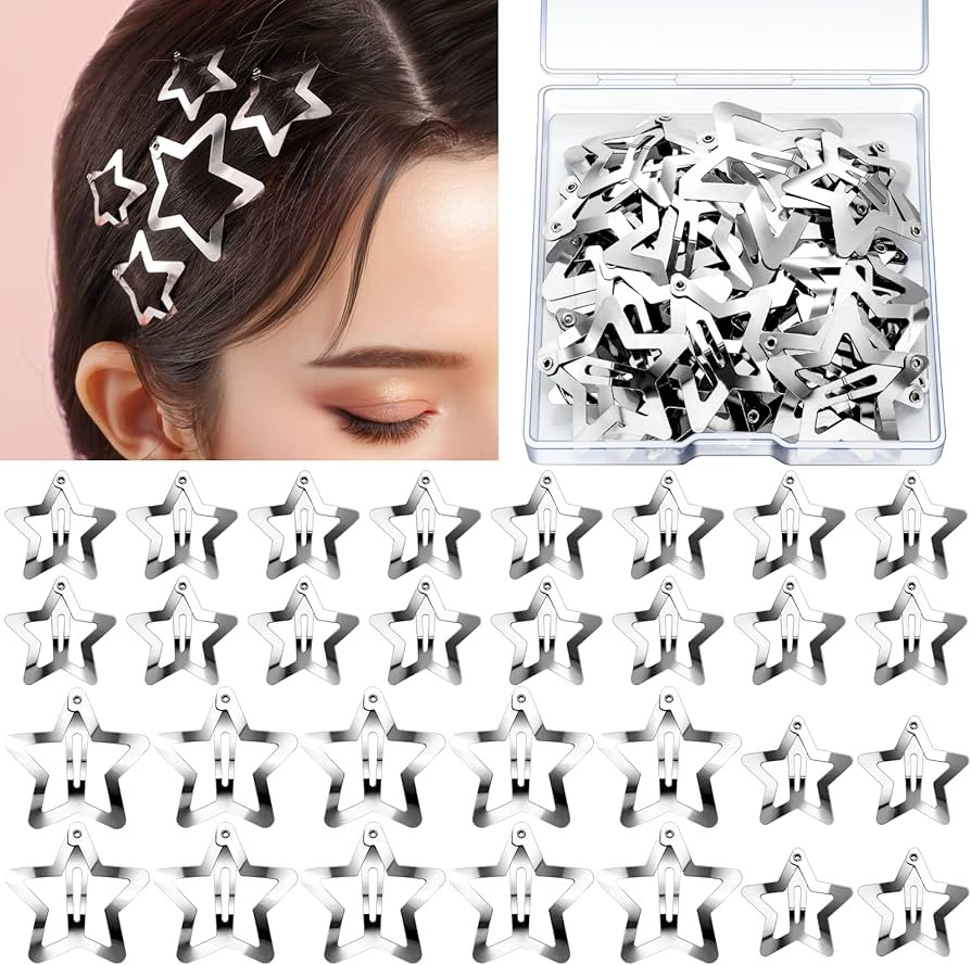 YGDZ Star Hair Clips and Barrettes Set - 20 pcs 1.22" Y2K Hair Accessories, 10 pcs 1.61" Silver C... | Amazon (US)