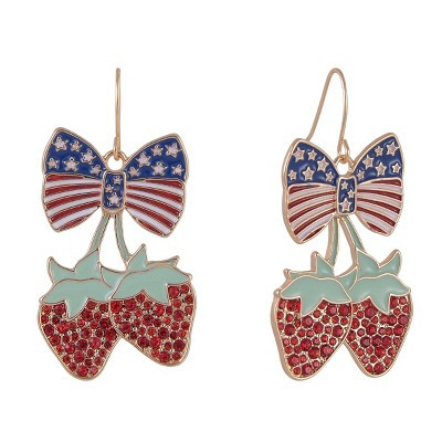 Hallmark Strawberry and American Flag Bow Earring | Target