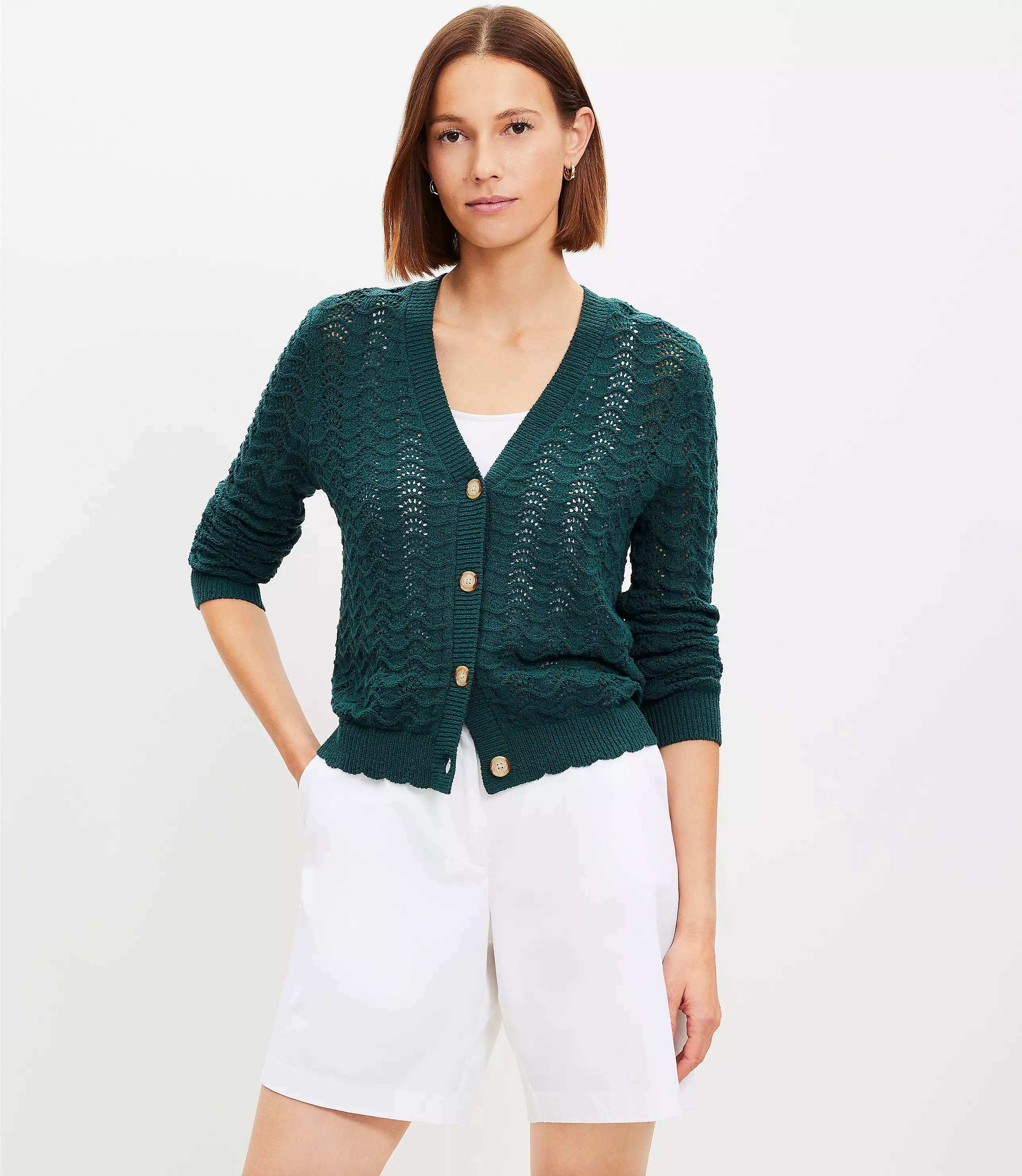 Pointelle V-Neck Cardigan | LOFT