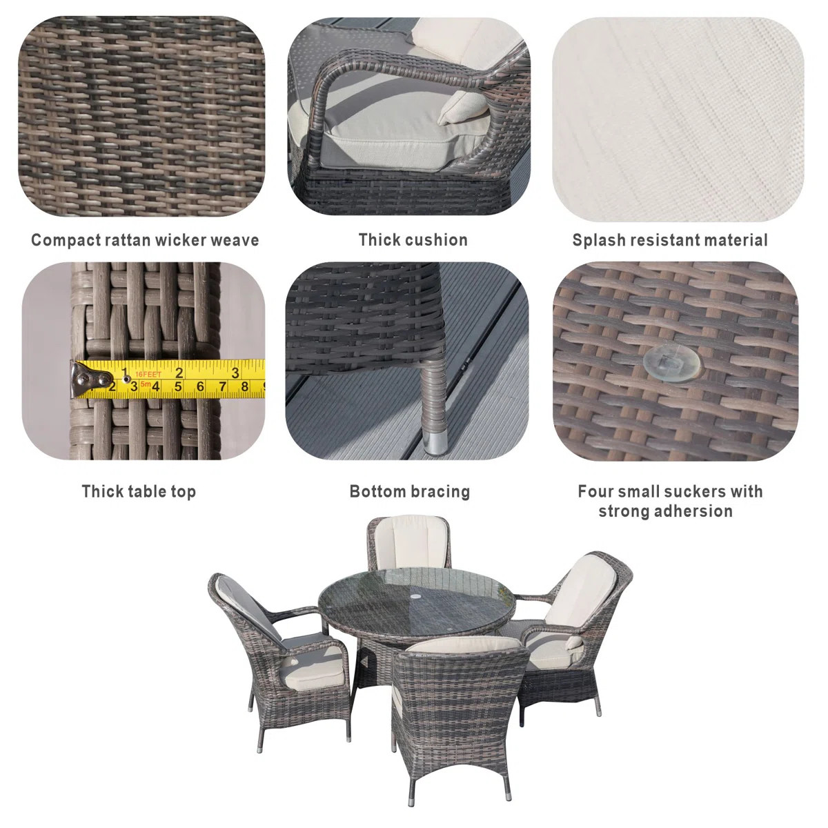 Guyer 4 - Person Wicker Patio Dining Set with Round Table , Cushions Included | Wayfair North America