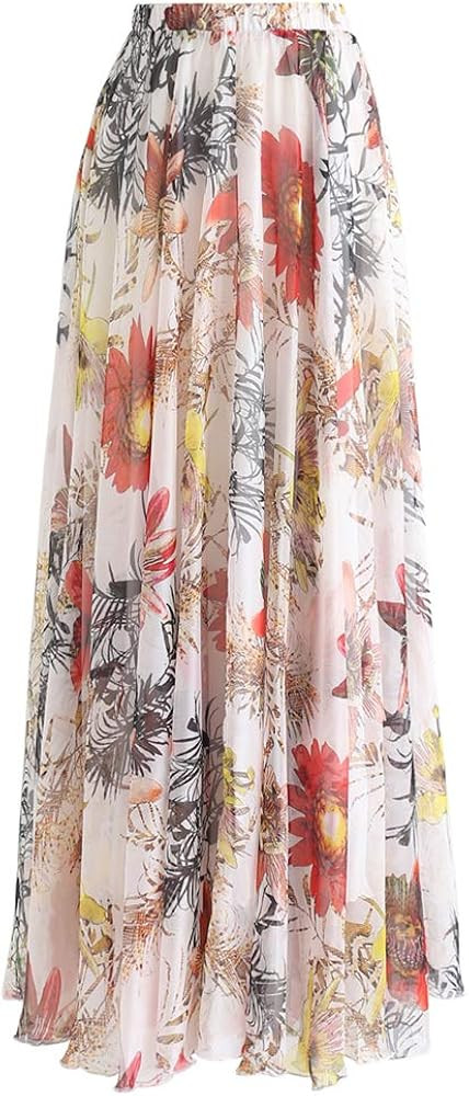 CHICWISH Women's Floral Watercolor Flower Maxi Floral Chiffon Slip Skirt | Amazon (US)