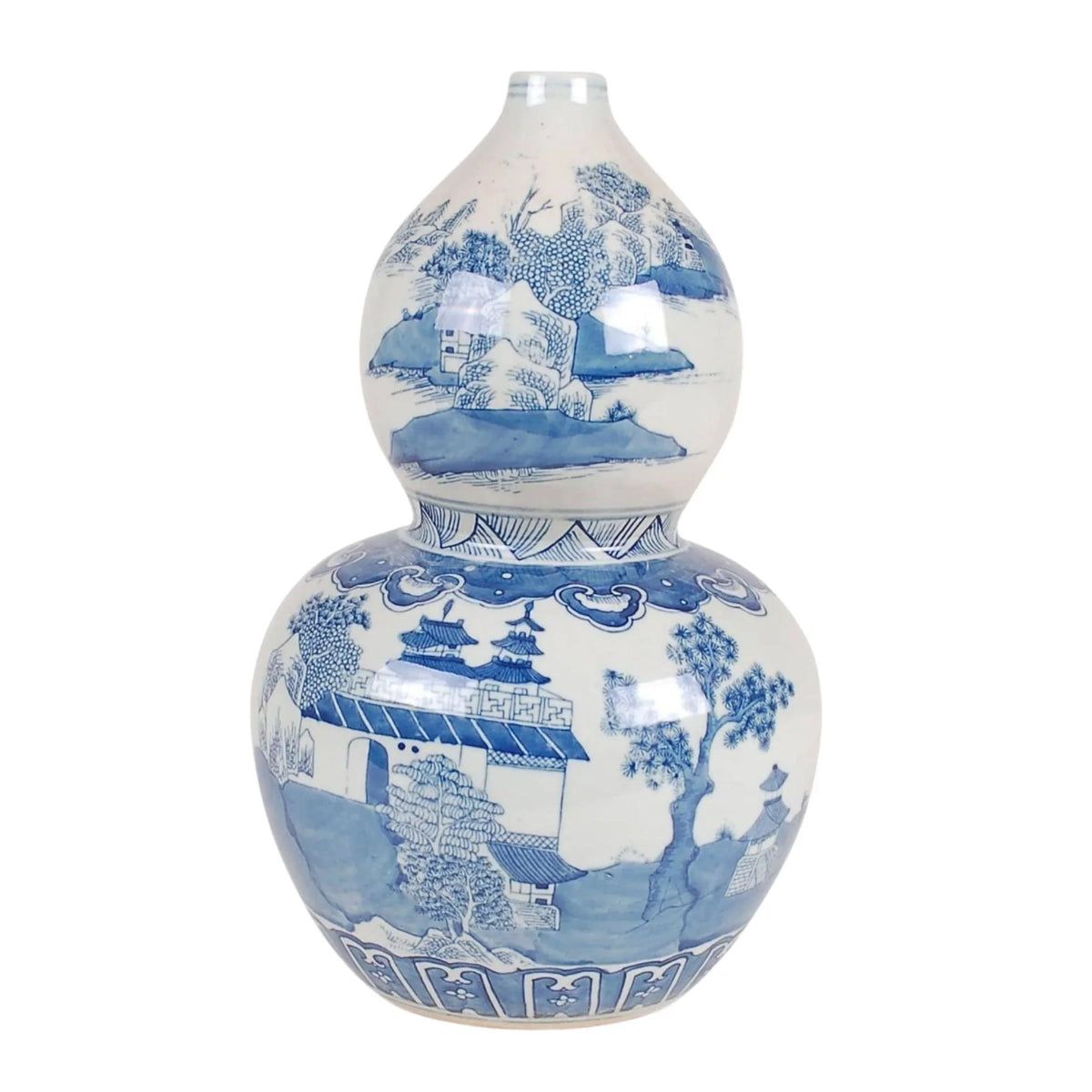 Blue and White Porcelain Canton Chinoiserie Double Gourd Vase | The Well Appointed House, LLC