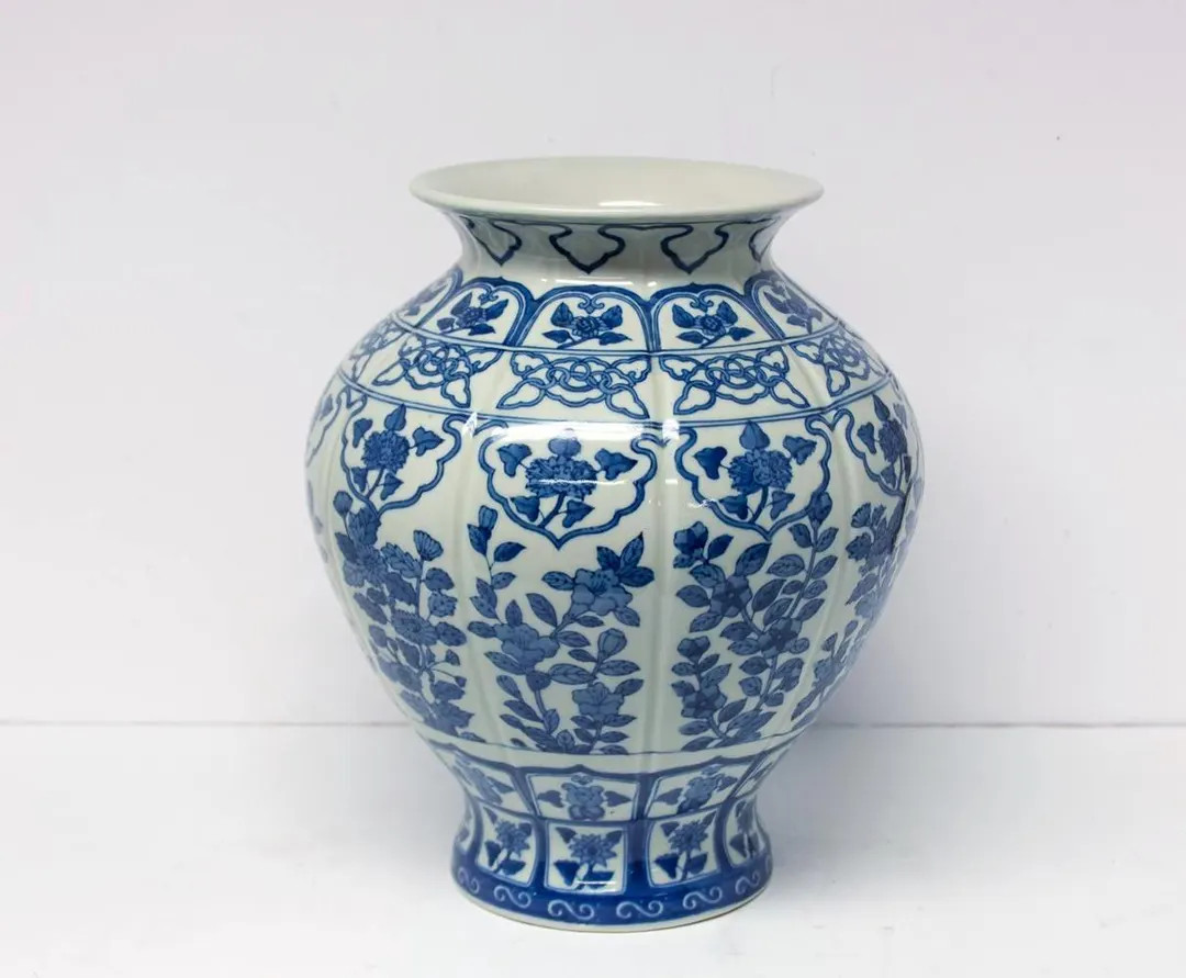 Vintage Porcelain Chinese Blue & White Chinoiserie Floral Vase Jar 12" Tall | Etsy (US)