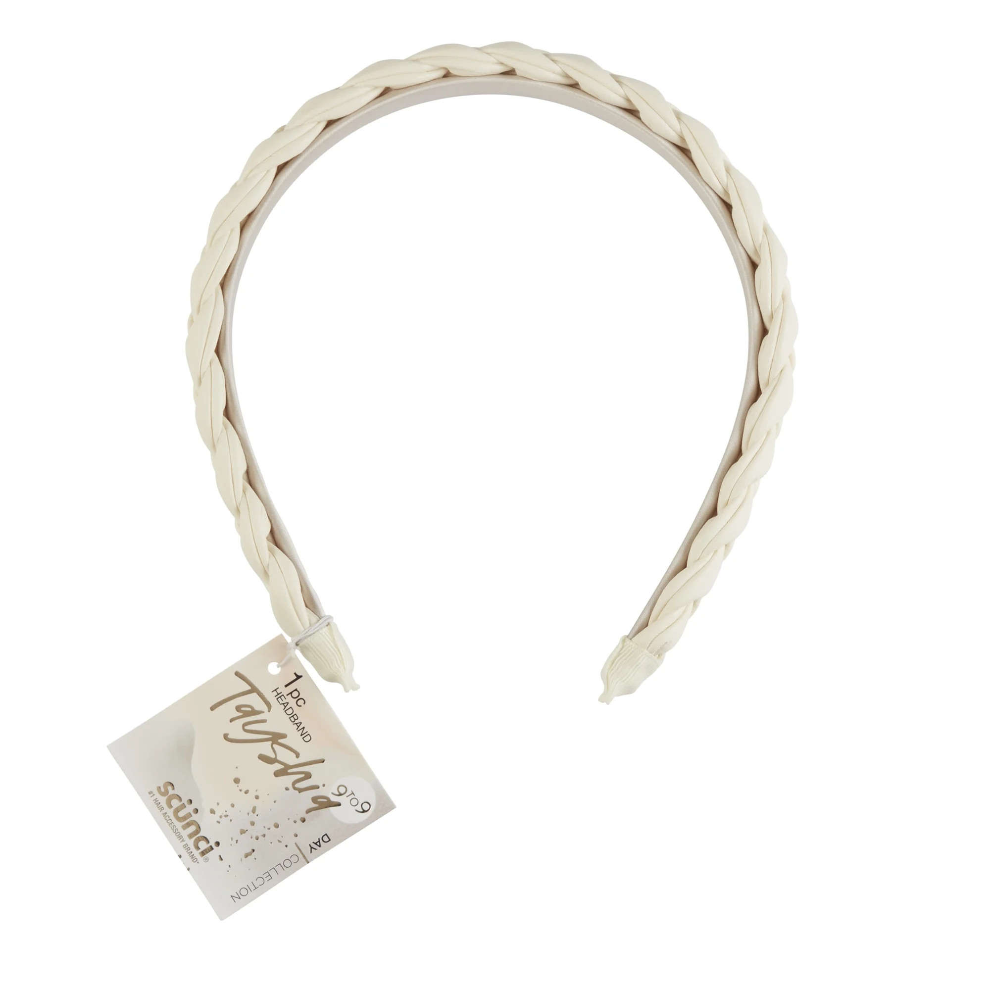 Tayshia by Scunci Comfort No-Squeeze Satin Braided Headband, Cream | Walmart (US)