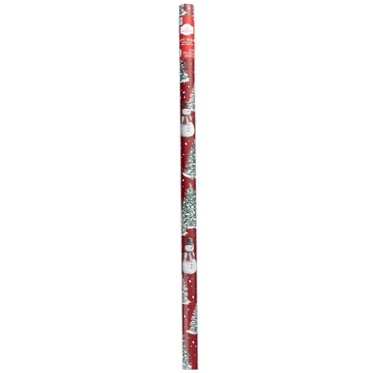 Red & White Snowman Scene Christmas Gift Wrap Paper, 30 in x 4 yd, by Holiday Time - Walmart.com | Walmart (US)