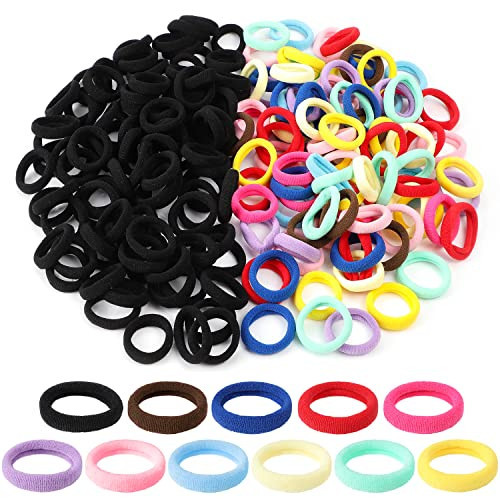200Pcs Baby Hair Ties, 1 Inch Seamless Toddler Hair Ties for Girls and Kids, Small Multicolor and Black Hair Bands | Amazon (US)